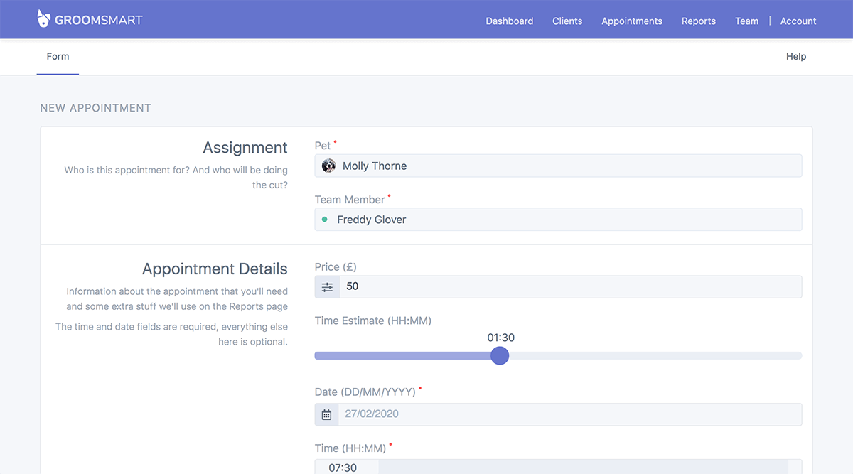 A screenshot the GroomSmart dashboard